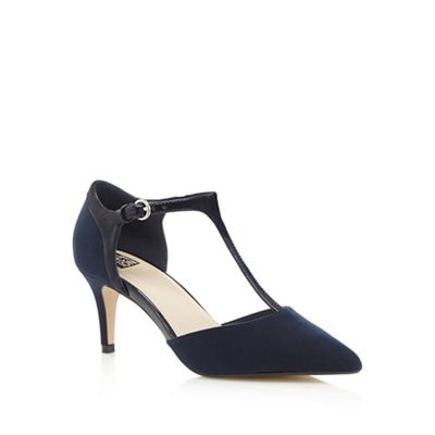 Navy T-bar pointed toe mid court shoes